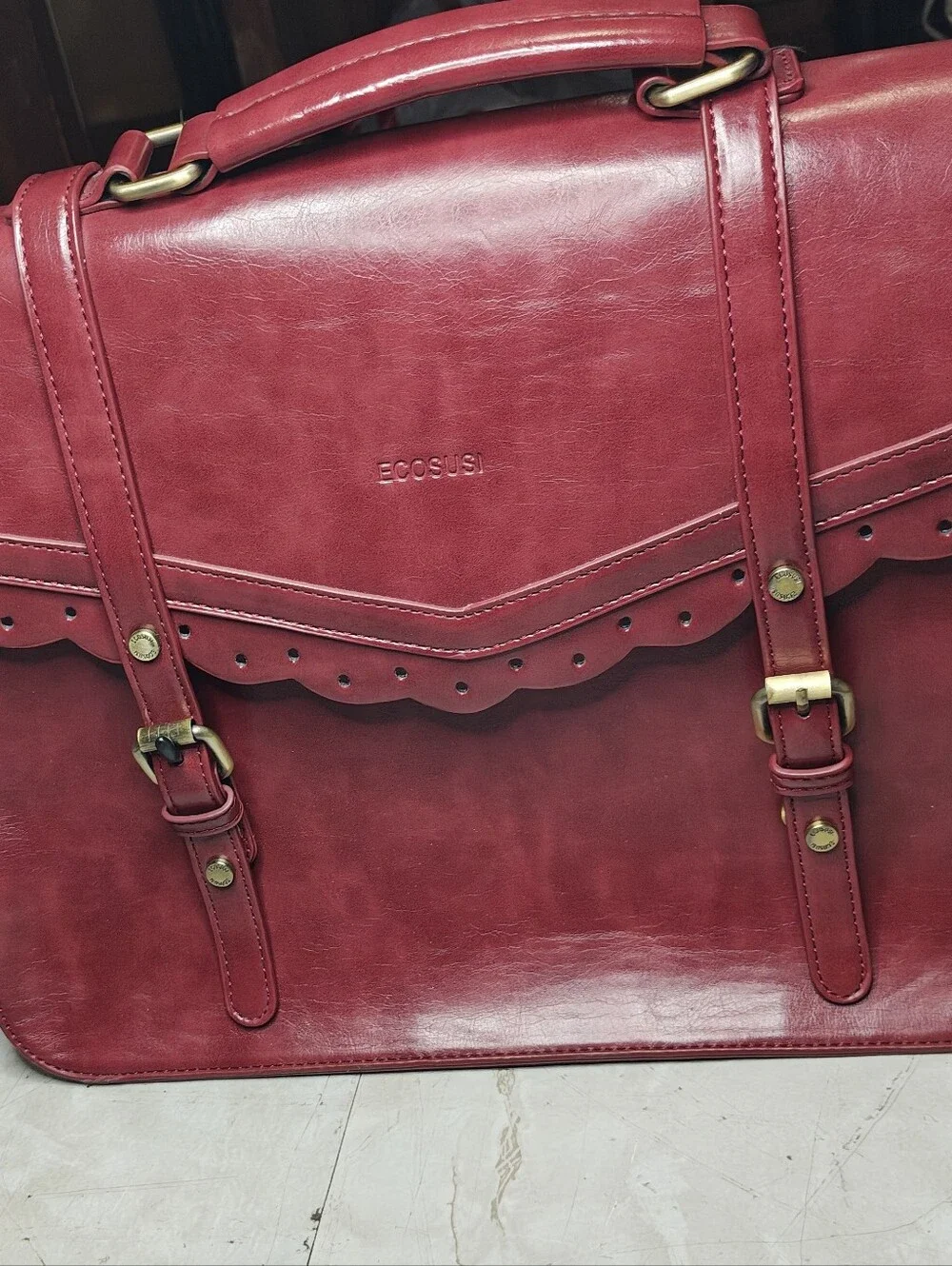 ECOSUSI Briefcase Women's Red Scalloped Satchel Handbag